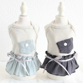 Petstyle spring and summer new color cotton thin pocket skirt Korean style dress dog clothes cat skirt