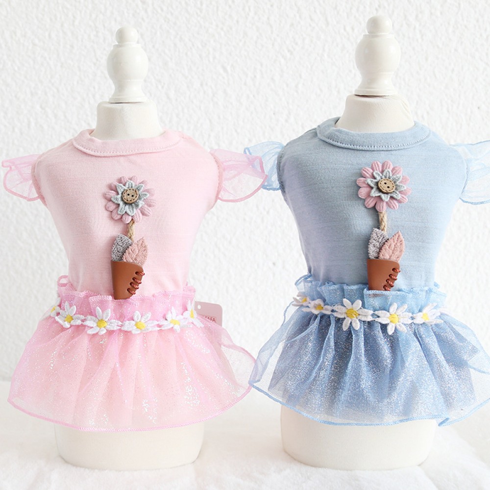 Petstyle spring and summer new daisy floret dress sweet dress dog clothes cat skirt