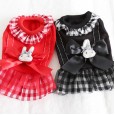 Petstyle spring and summer new sweet rabbit round neck plaid skirt dress dog clothes cat skirt