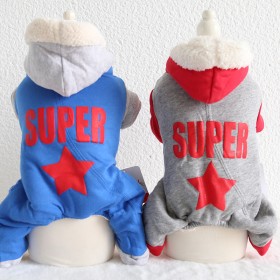 Petstyle autumn and winter new thick wool hooded four-legged teddy pet dog with hooded clothes