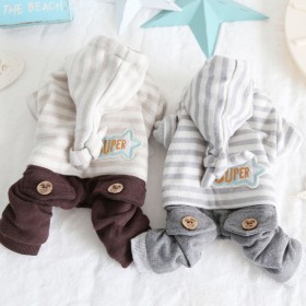 petstyle autumn and winter pet clothes magic hat striped four-legged dog warm cotton coat Siamese