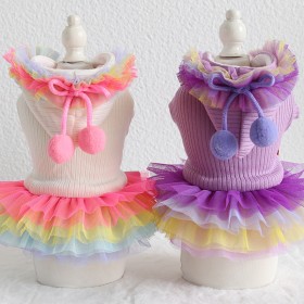 Petstyle autumn and winter new fur ball rainbow skirt pet clothes dog clothing