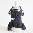 Petstyle autumn and winter new striped white label denim four-legged clothes pet clothes dog clothing