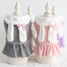 Petstyle autumn and winter new sweet rabbit wool skirt pet clothes dog clothing