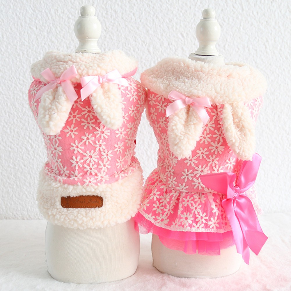 Petstyle autumn and winter new embroidered rabbit skirt cotton coat pet clothes dog clothing
