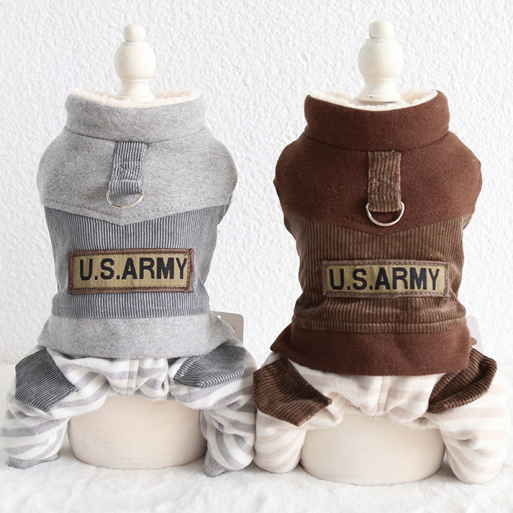 Petstyle autumn and winter new ARMY retro striped four-legged clothes pet clothes dog clothing