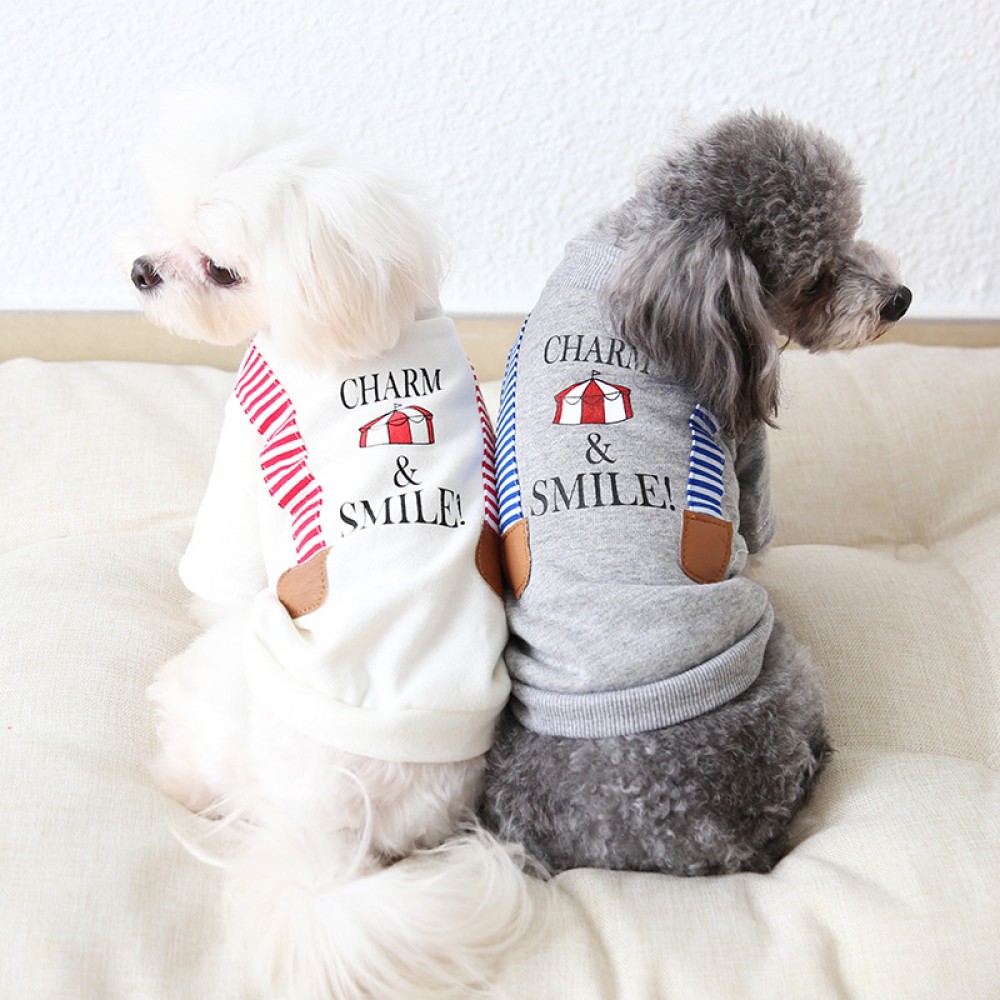 Petstyle autumn and winter striped fake strap printed sweater dog clothes pet clothing turned strap