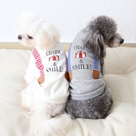 Petstyle autumn and winter striped fake strap printed sweater dog clothes pet clothing turned strap