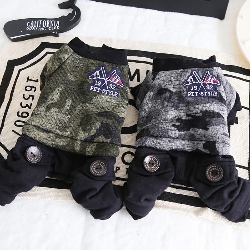 petstyle winter banner camouflage four-legged pet dog handsome thick warm cotton one-piece denim