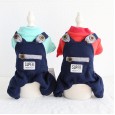 Petstyle autumn and winter striped leather label buckle four-legged clothes pet clothes dog clothing bib jeans