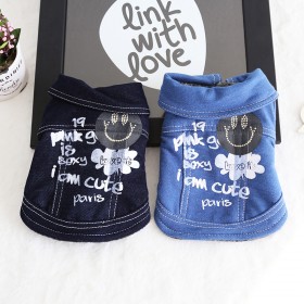 Petstyle autumn and winter old denim print coat pet clothes dog clothing cat cool shoveling officer