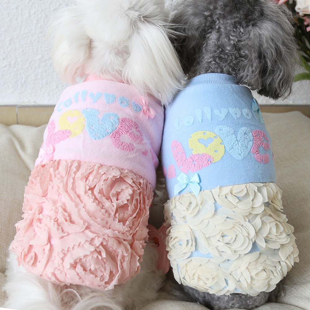 Autumn and winter clothes LOVE large flower cotton coat thick warm pet clothes dog clothing