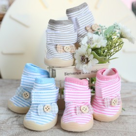 Petstyle striped button bow shoes breathable section beef tendon sole non-slip wear-resistant pet dog shoes
