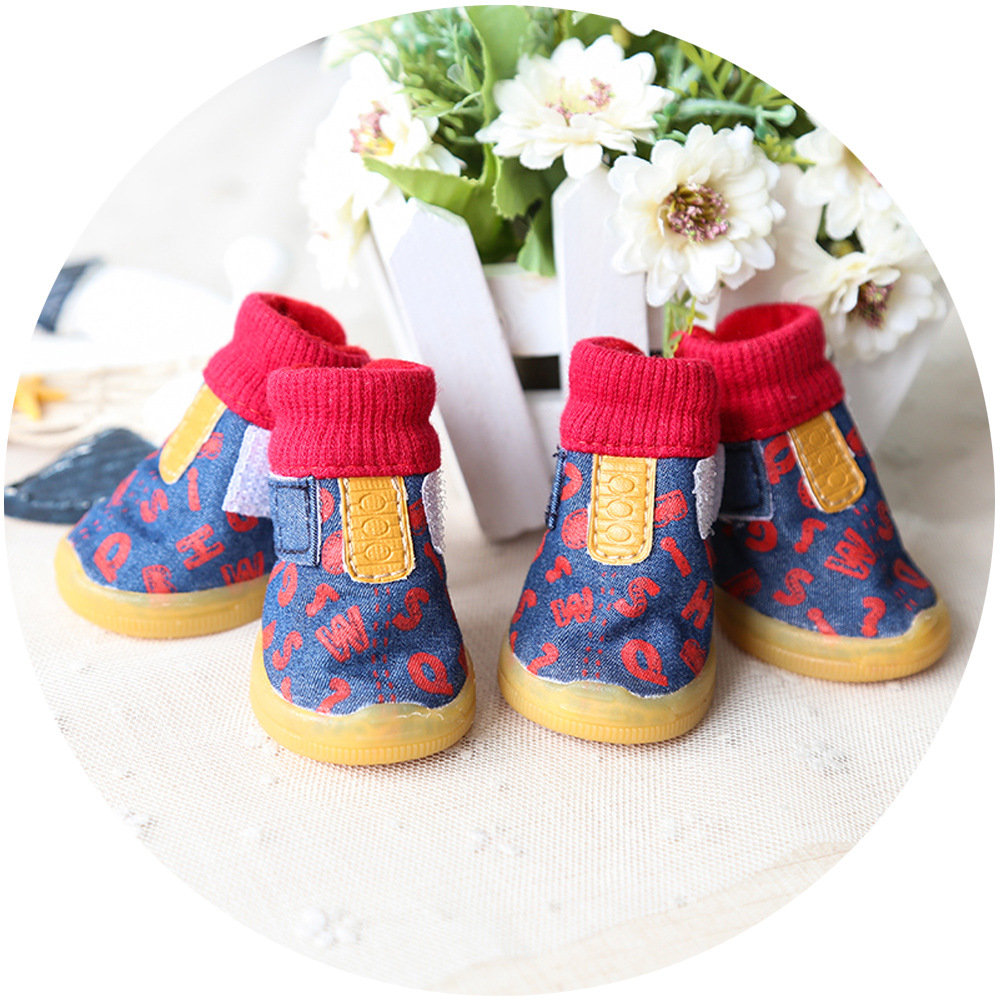 Petstyle new denim print thread shoes tendon sole wear-resistant shoes pet shoes dog shoes