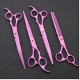 Set send paint pink 4 pet grooming scissors 8.0 inch hair trimming straight shears curved shears cut teeth scissors set