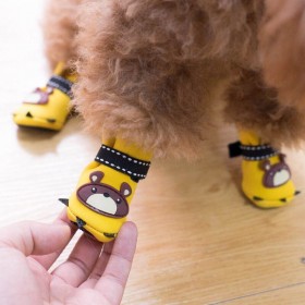 Puppy shoes can't fall off Teddy shoes, a set of 4 small dog feet, waterproof soft bottom pet shoes, rain shoes, summer
