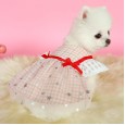 Teddy bear small and medium-sized dog pet dog dog cat spring and summer clothes bowknot red ribbon blue gingham skirt