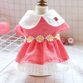 Teddy skirt dog clothes spring clothes bomei cat small dog pet spring and summer models ladybug red plaid flower skirt