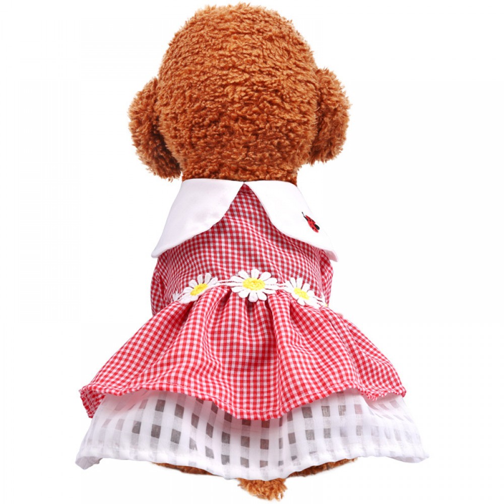 Teddy skirt dog clothes spring clothes bomei cat small dog pet spring and summer models ladybug red plaid flower skirt