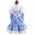 Pet clothes dog cat new summer dress flowers mini blue grid sun lace skirt