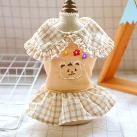 Dog clothes princess dress Teddy bear Xiong Bomei small and medium-sized dogs spring and summer dress pet cute flower bear plaid skirt