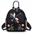 Spring and summer new flower embroidery backpack handmade rhinestone 3D dragonfly shoulder bag