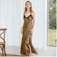 Pajamas silk ladies summer nightdress leopard pattern sexy suspenders nightdress with chest pad home service CQ1350