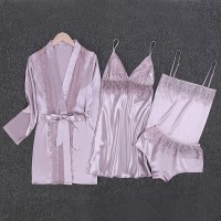 Yaoting new pajamas female spring and summer silk four-piece suit sexy suspender nightdress nightgown summer thin home service