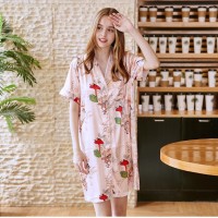 Yao Ting Basic Silk Sexy Ladies Nightdress Summer Silk Shirt Feminine Pajamas Home Service SQ796