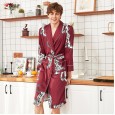 Yao Ting long-sleeved silk nightgown male spring and summer bathrobe silk men's long pajamas nightgown home service WP1077