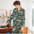 Yaoting silk pajamas men's spring and autumn long-sleeved trousers leopard red home service suit TZ1016