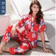 New spring and autumn pajamas ladies short-sleeved trousers simulation silk ladies home service summer two-piece suit