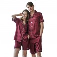 New silk couple pajamas men's summer and spring simulation silk female short sleeve shorts suit Korean version of home service