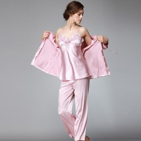 Simulation silk pajamas ladies autumn long-sleeved trousers three-piece suit large size home service summer summer models spring autumn winter YT