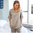 New pajamas ladies summer spring and autumn simulation silk short-sleeved trousers hooded round neck home service suit