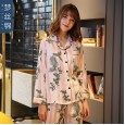 New ladies pajamas ice silk spring and autumn long-sleeved trousers season home service simulation silk female suit