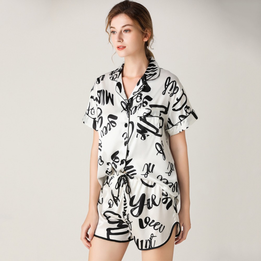 New pajamas women's spring and summer simulation silk thin short-sleeved shorts suit ladies home service silk DL