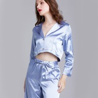 Pajamas ladies spring and summer summer silk long-sleeved trousers home service suits can be worn outside YT