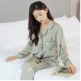 Couple silk pajamas male long-sleeved ice silk spring and autumn thin section suit female long-sleeved two-piece nightdress home service