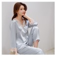 Summer spring and summer new products simulation silk ladies pajamas V-neck long-sleeved trousers suit large size home service CP