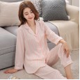 Spring and summer summer Korean women's pajamas two-piece suit long-sleeved artificial silk cardigan lapel home clothing can be worn outside
