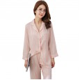 Spring and summer summer Korean women's pajamas two-piece suit long-sleeved artificial silk cardigan lapel home clothing can be worn outside