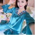 Spring and autumn winter pajamas female long-sleeved Korean version of the simulation silk suit ice silk XL home service can be worn outside