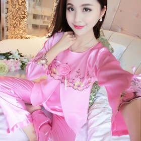 Spring and autumn winter ladies pajamas long-sleeved new simulation silk Korean girl ice silk home service suit summer XA
