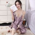 Spring and autumn summer ladies sexy simulation silk pajamas woman temptation sling three-piece home service suit CP