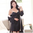Sexy men and women models plus size home service simulation silk long-sleeved new nightgown night skirt two-piece suit
