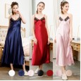 New simulation silk pajamas ladies spring and autumn summer sexy suspenders long nightdress XL home service QL