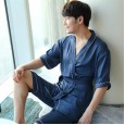 Couple pajamas short-sleeved nightgown shorts thin section simulation silk men and women home service women suspenders three-piece suit