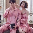 Lovers pajamas ladies summer Korean ice silk strap nightdress spring and autumn summer short sleeve trousers two-piece suit XA
