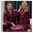 Spring and autumn summer couple pajamas long-sleeved simulation silk spring and autumn pajamas women models men and women winter thin home service suit CP